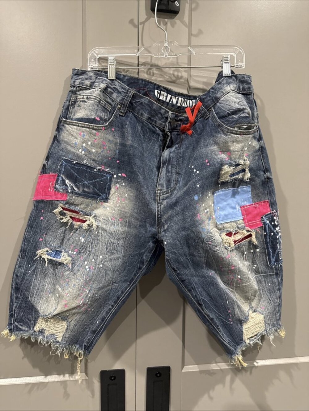 Grindhouse 42 Distressed Paint Splatter Denim Shorts Men